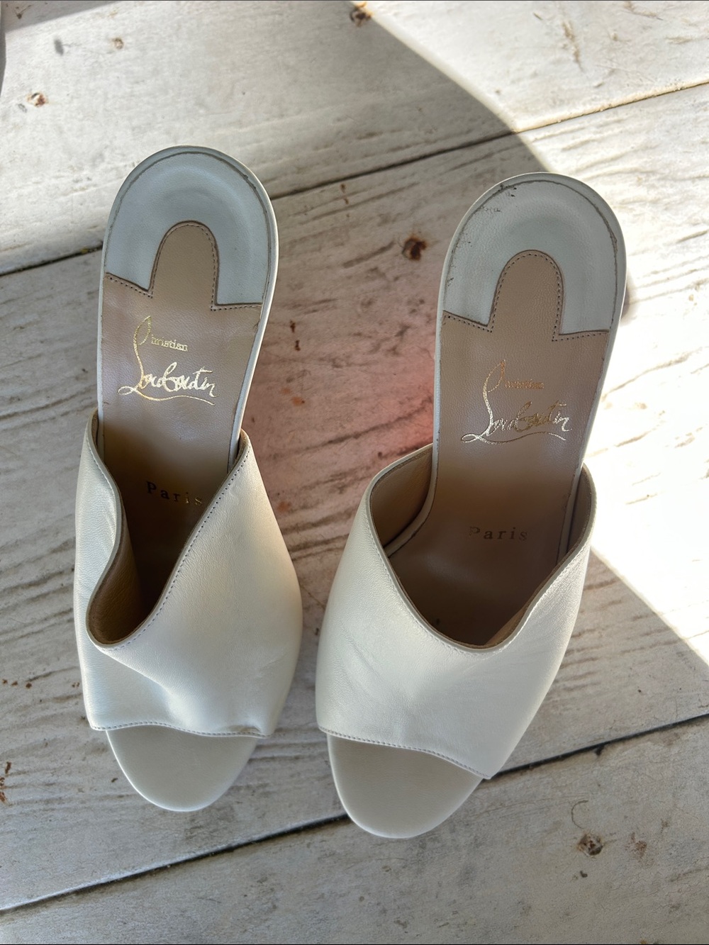 Christian Louboutin Ivory Leather Slide Mules